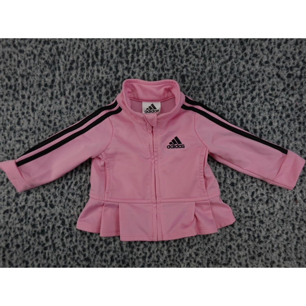 Adidas Track Jacket Baby Girls 3M Pink Peplum Hem 3-Stripes Full Zip AG0132